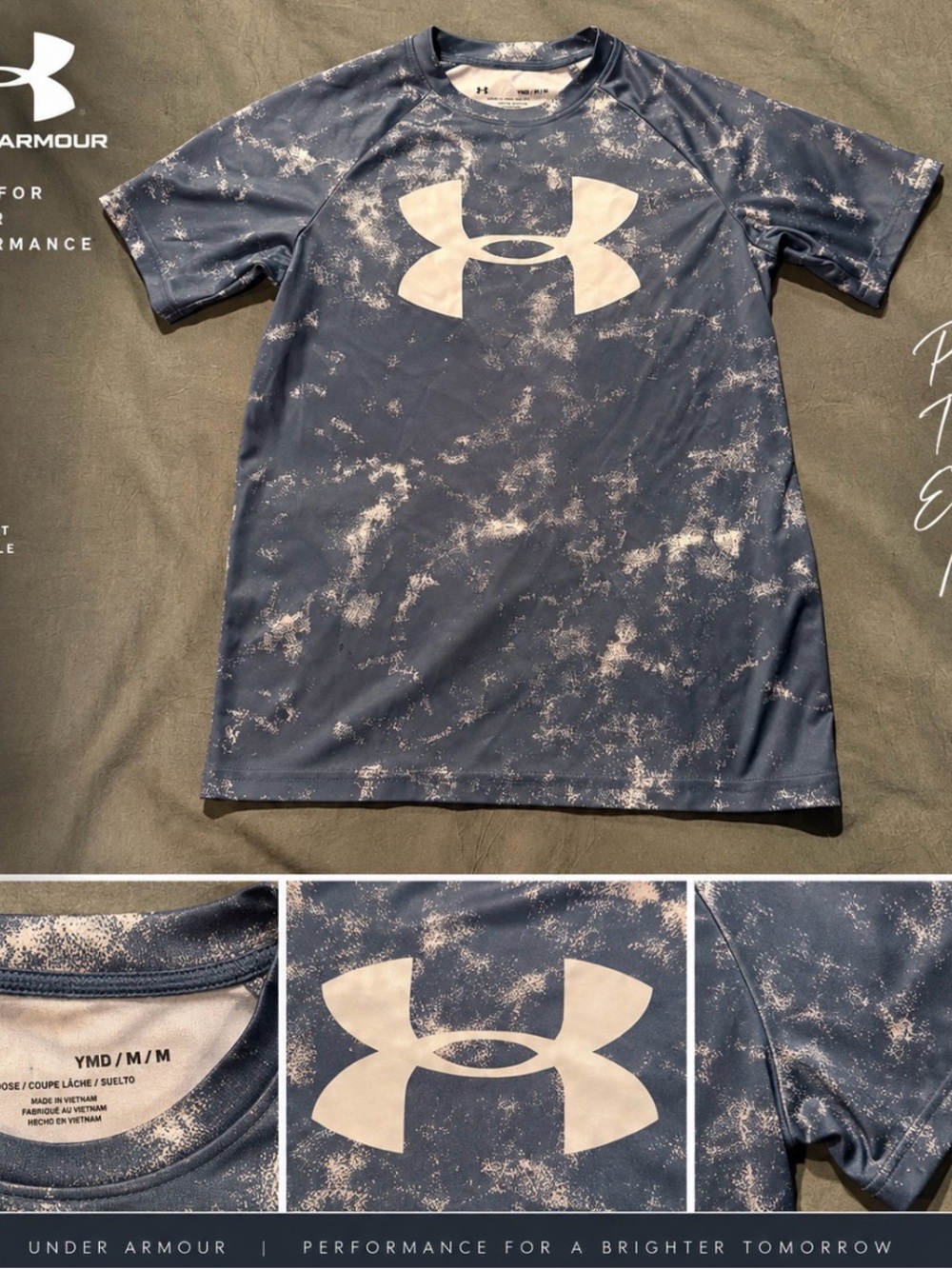 Under Armour Kids Navy Blue Short Sleeve Performance Tee with White Logo